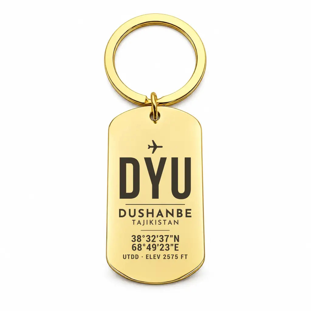 Dushanbe International Airport DYU - Key Chain - Original Design - Gold