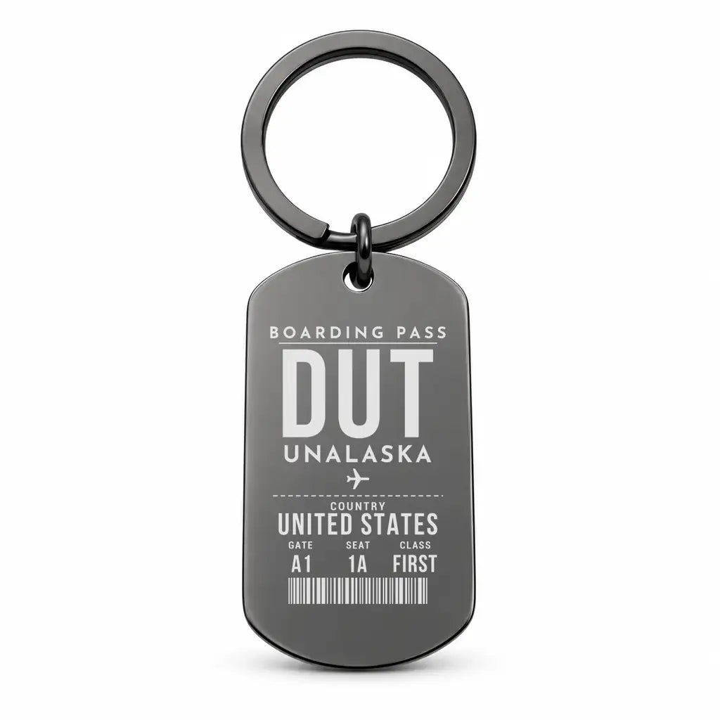 Dutch Harbor Unalaska Airport DUT - Key Chain - Boarding Pass Style - Black