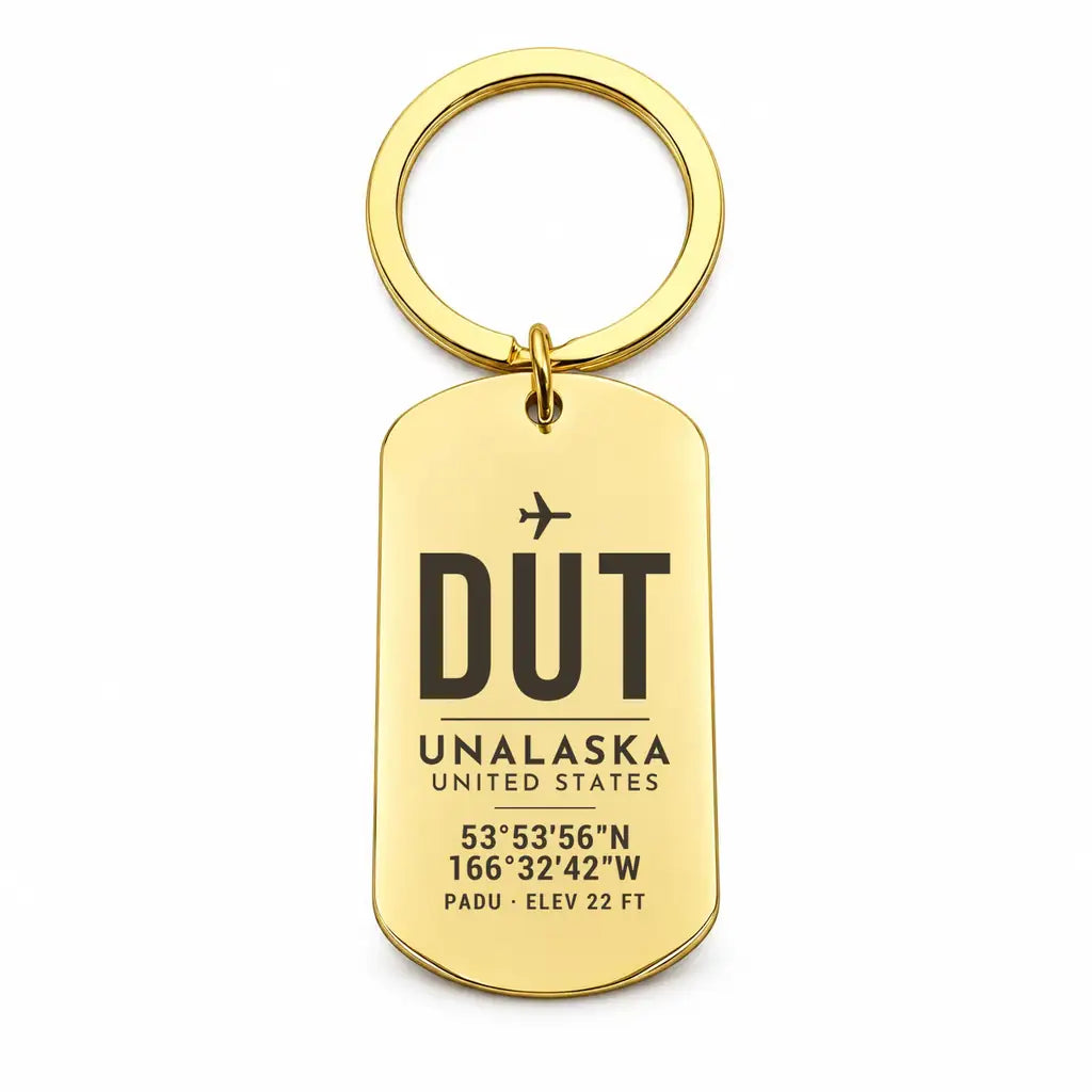 Dutch Harbor Unalaska Airport DUT - Key Chain - Original Design - Gold