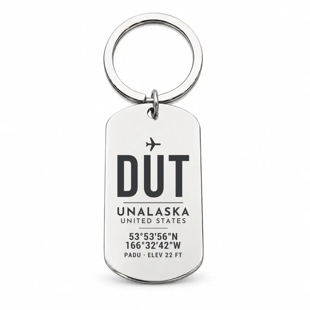 Dutch Harbor Unalaska Airport DUT - Key Chain - Original Design - Silver