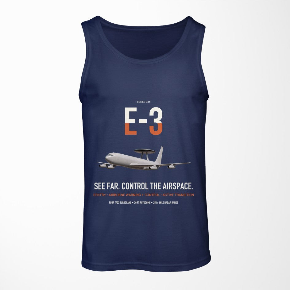 E-3 Sentry AWACS design on dark blue tank top