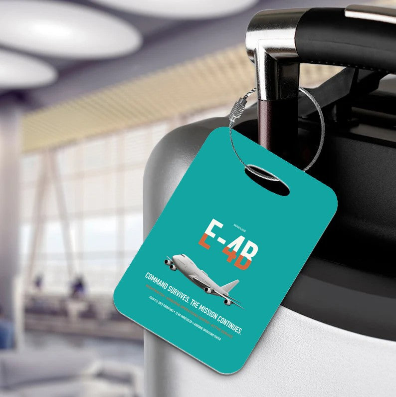 E-4B Nightwatch design on turquoise acrylic luggage tags, double-side print