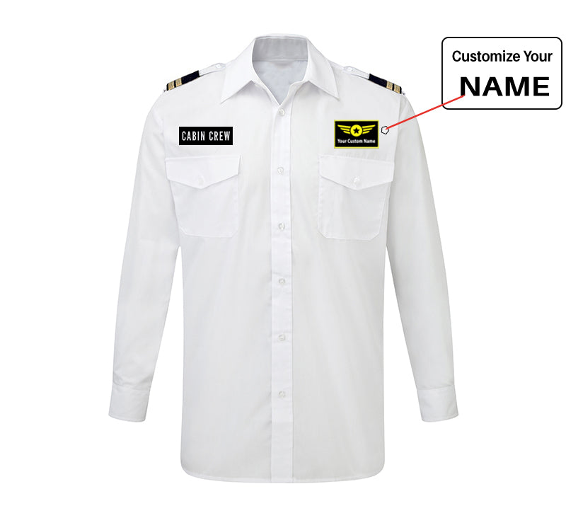 Cabin Crew Text Designed Long Sleeve Pilot Shirts