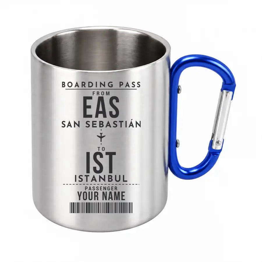 San Sebastián Airport (EAS) Stainless Steel Mugs - Customizable Boarding Pass - Outdoors Mug - Blue