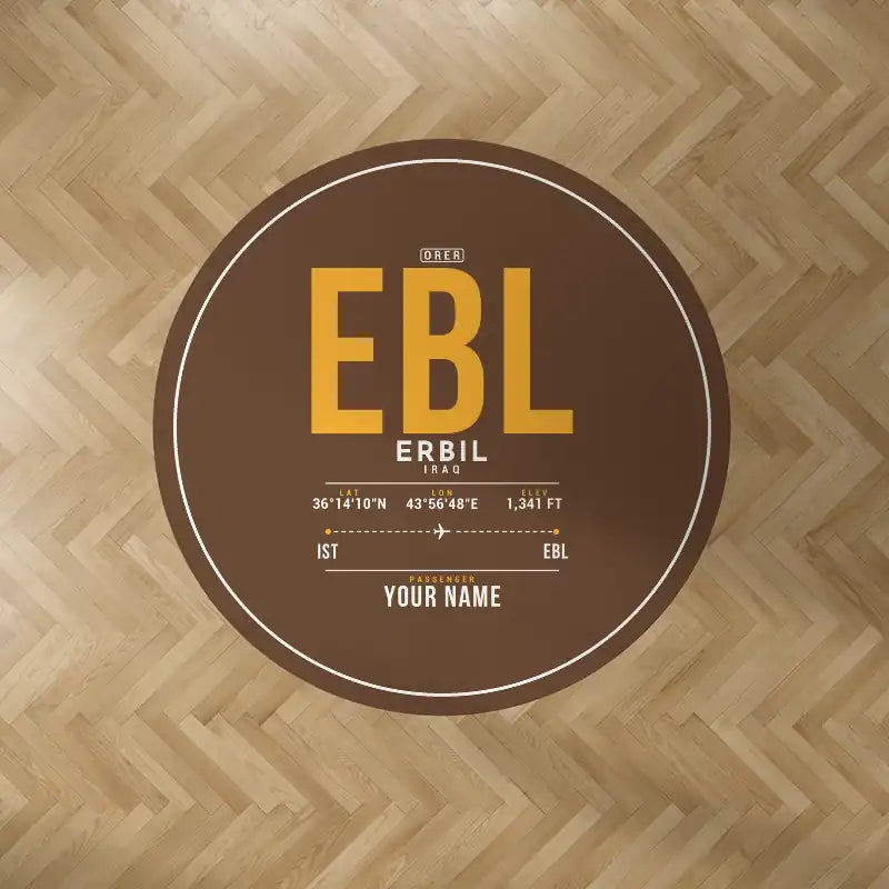 Erbil International Airport (EBL) Carpets - Carpet Round - ID Tag + Name - Brown V2