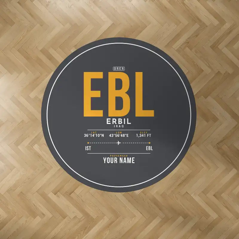 Erbil International Airport (EBL) Carpets - Carpet Round - ID Tag + Name - Dark Gray V2