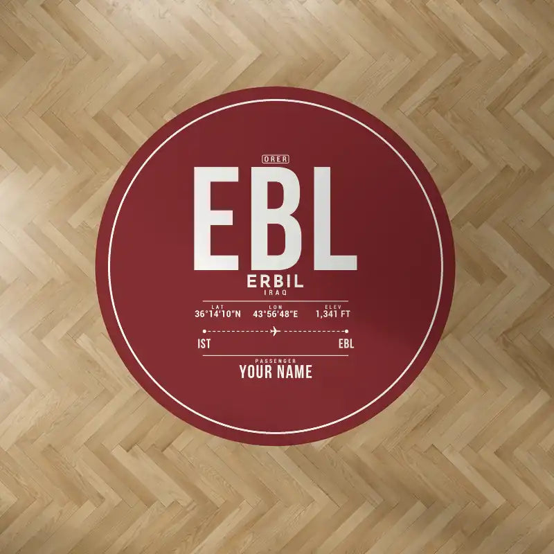 Erbil International Airport (EBL) Carpets - Carpet Round - ID Tag + Name - Dark Red V2