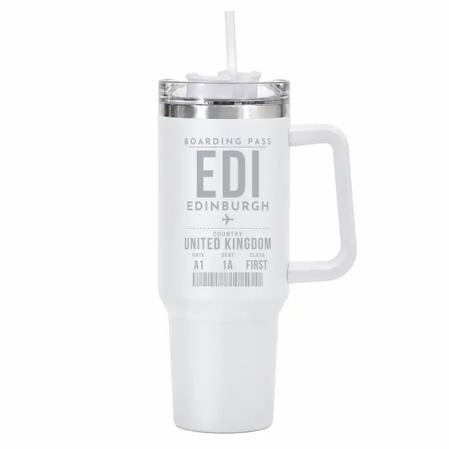 Edinburgh Airport (EDI) Stainless Steel Mugs - Boarding Pass - 40oz Car Mug - White