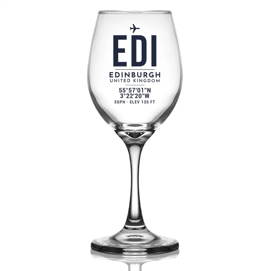 Edinburgh Airport (EDI) Glasses - ID Tag - Wine Glass