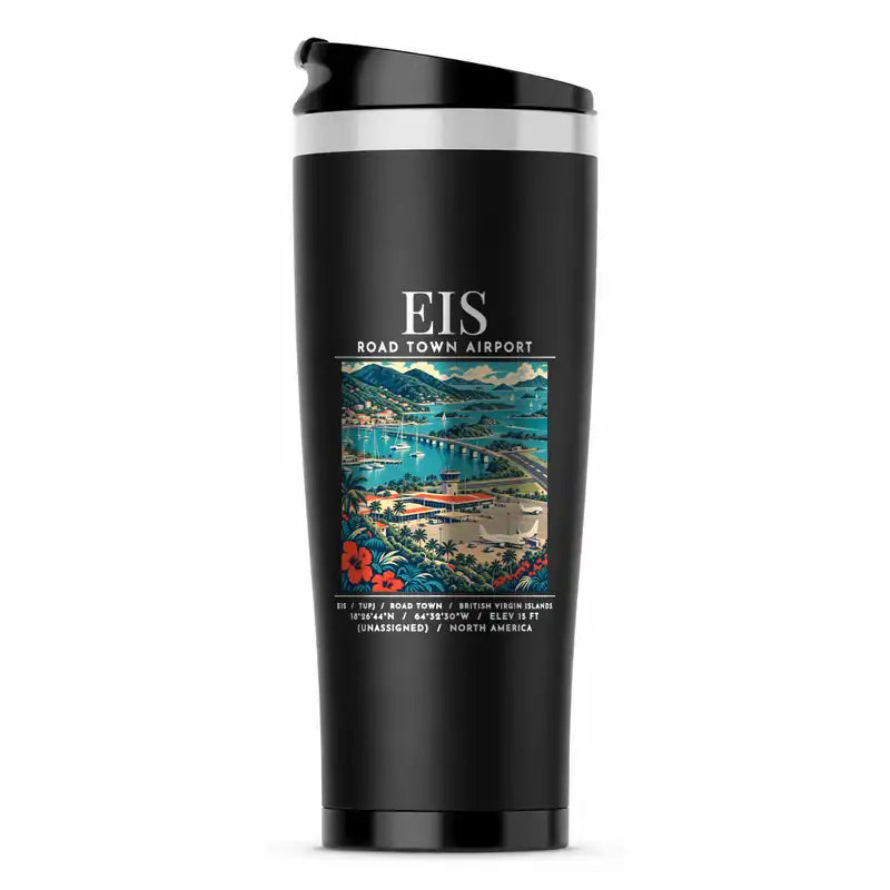 Terrance B. Lettsome International Airport (EIS) Travel Mugs - Poster - Stainless Steel (No Holder) - Black