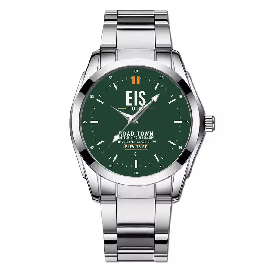 Terrance B. Lettsome International Airport (EIS) Aviator Watches - Classic - Dark Green - Stainless Steel Band - For Men