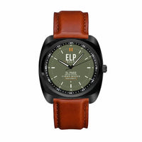 Thumbnail for El Paso International Airport (ELP) Aviator Watches - Classic - Green Army - Luxury Cushion - Black & Dark Brown Strap