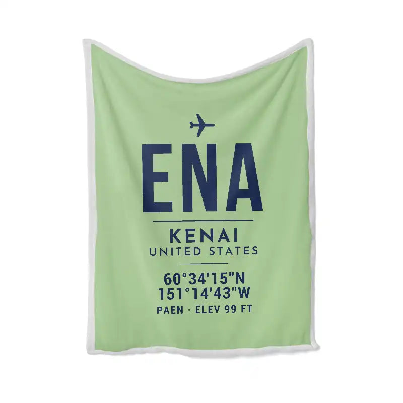 Kenai Municipal Airport (ENA) Bedding Sets & Blankets - Blanket - ID Tag - Light Green