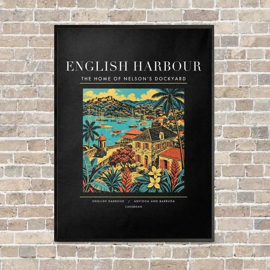 ENGLISH HARBOUR - Poster - Canvas Framed - Black