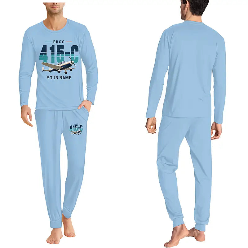 ERCO 415-C Ercoupe - Men Pajamas - Original Chest + Name - Light Blue