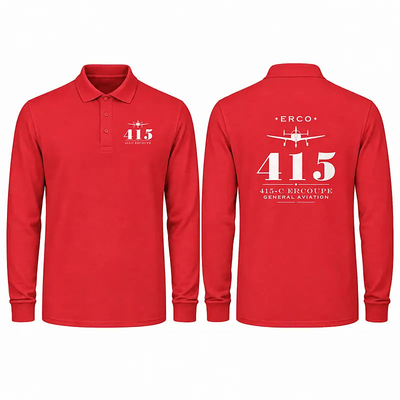 ERCO 415-C Ercoupe Premium Polo T-Shirts - Heritage - Long Sleeve - Red