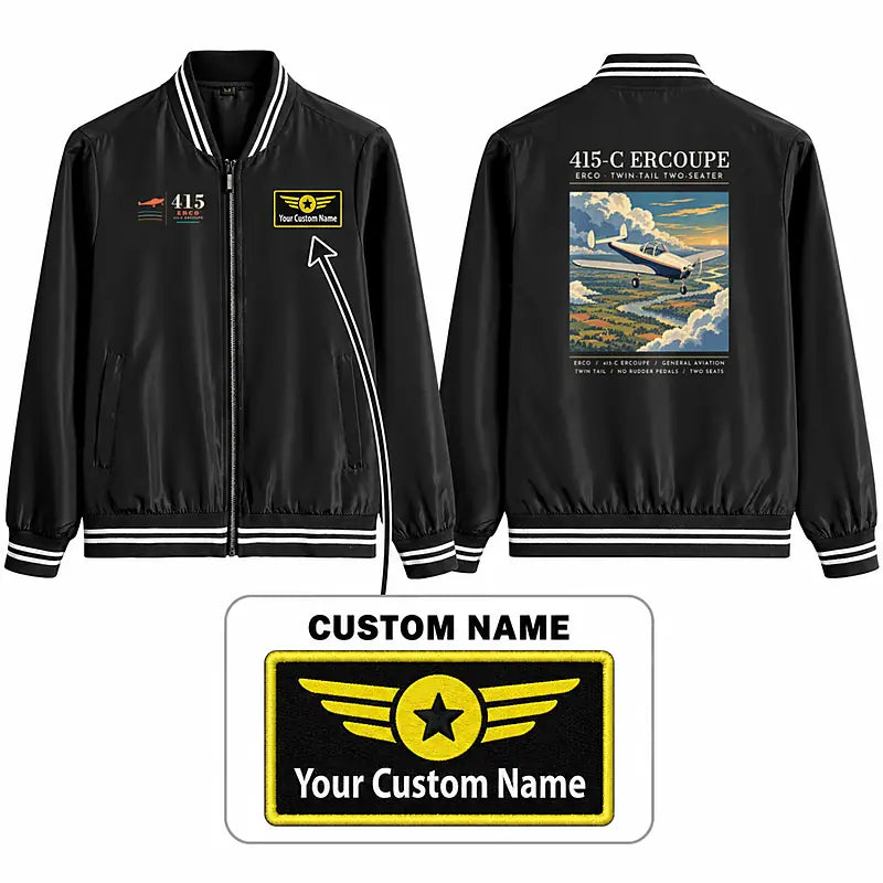 ERCO 415-C Ercoupe Stylish Jackets - Baseball Collar - Poster + Name - Black