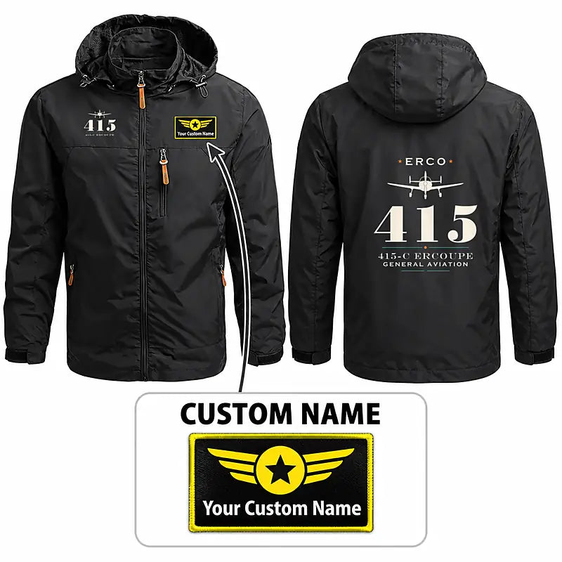 ERCO 415-C Ercoupe Stylish Jackets - Hooded Windbreaker - Heritage + Name - Black