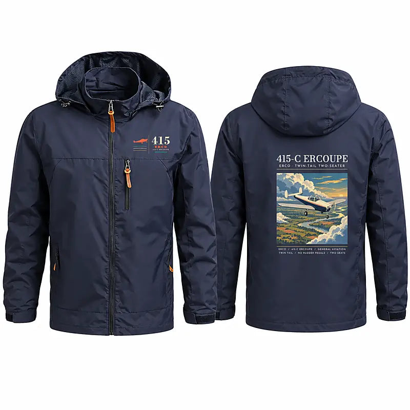 ERCO 415-C Ercoupe Stylish Jackets - Hooded Windbreaker - Poster - Navy Blue