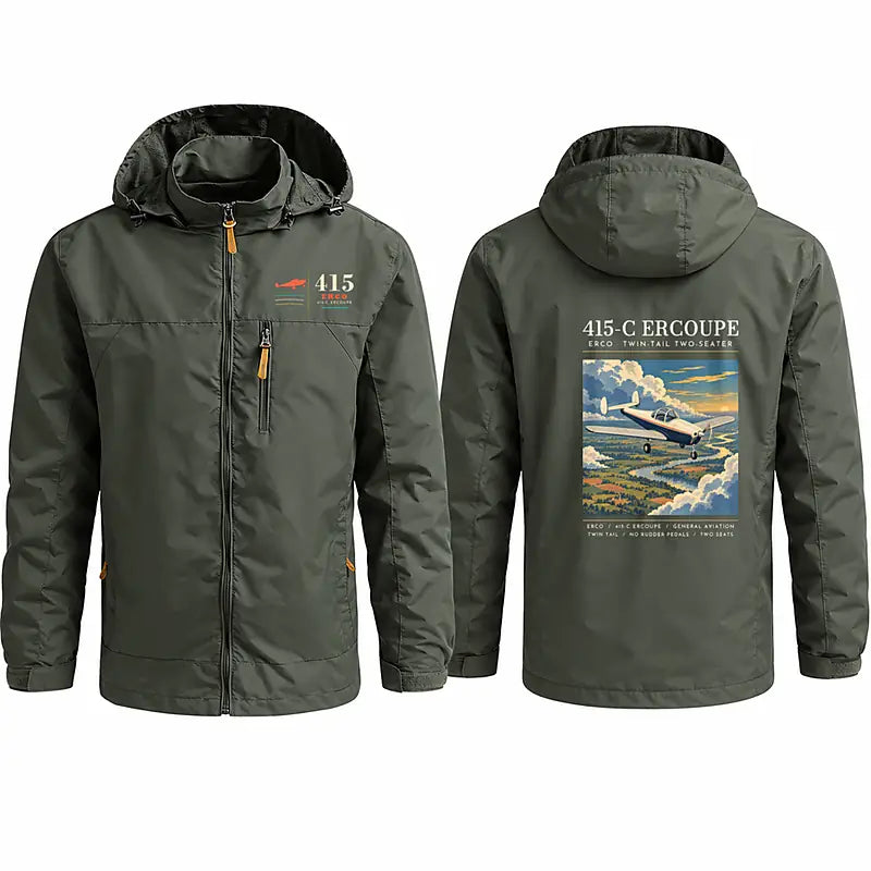 ERCO 415-C Ercoupe Stylish Jackets - Hooded Windbreaker - Poster - Olive Green