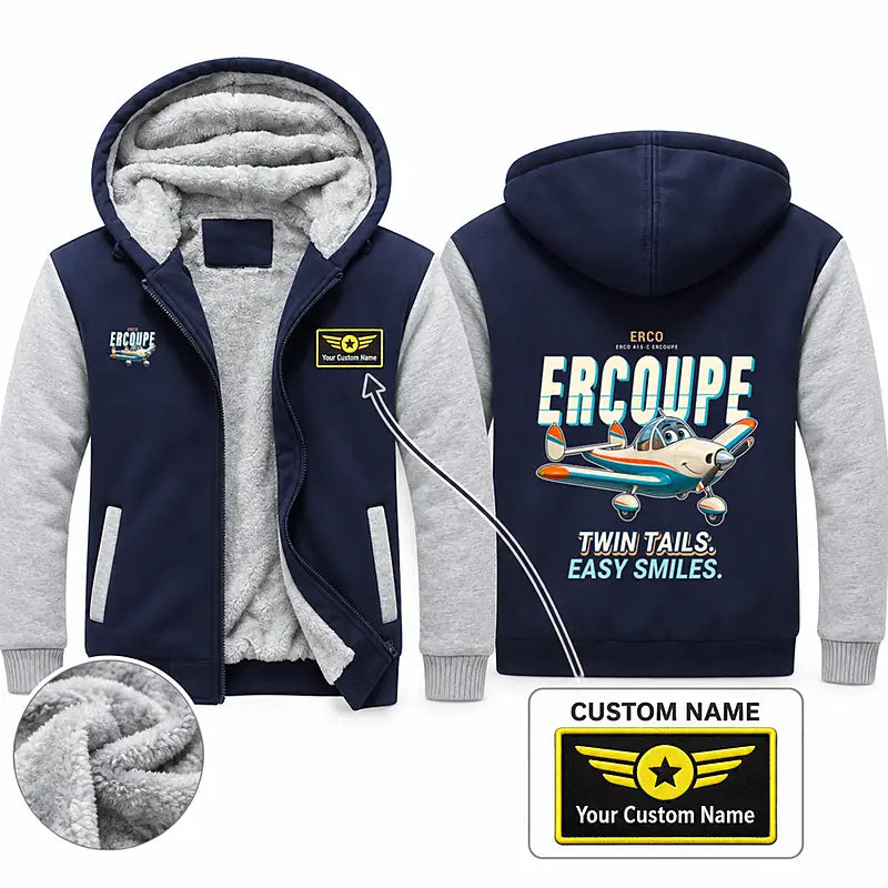 ERCO 415-C Ercoupe Zipped Sweatshirts - Cartoon + Name - Navy & Gray