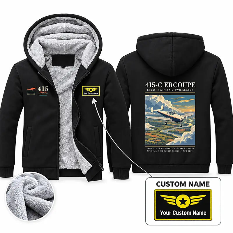 ERCO 415-C Ercoupe Zipped Sweatshirts - Poster + Name - Black
