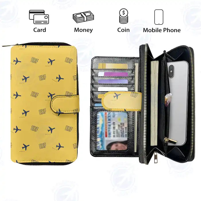 Erfurt-Weimar Airport (ERF) Leather Wallets - Zip Long Wallet - Pattern - Yellow