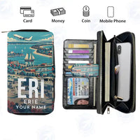 Thumbnail for Erie International Airport (Tom Ridge Field) (ERI) Leather Wallets - Zip Long Wallet - Scene + Name
