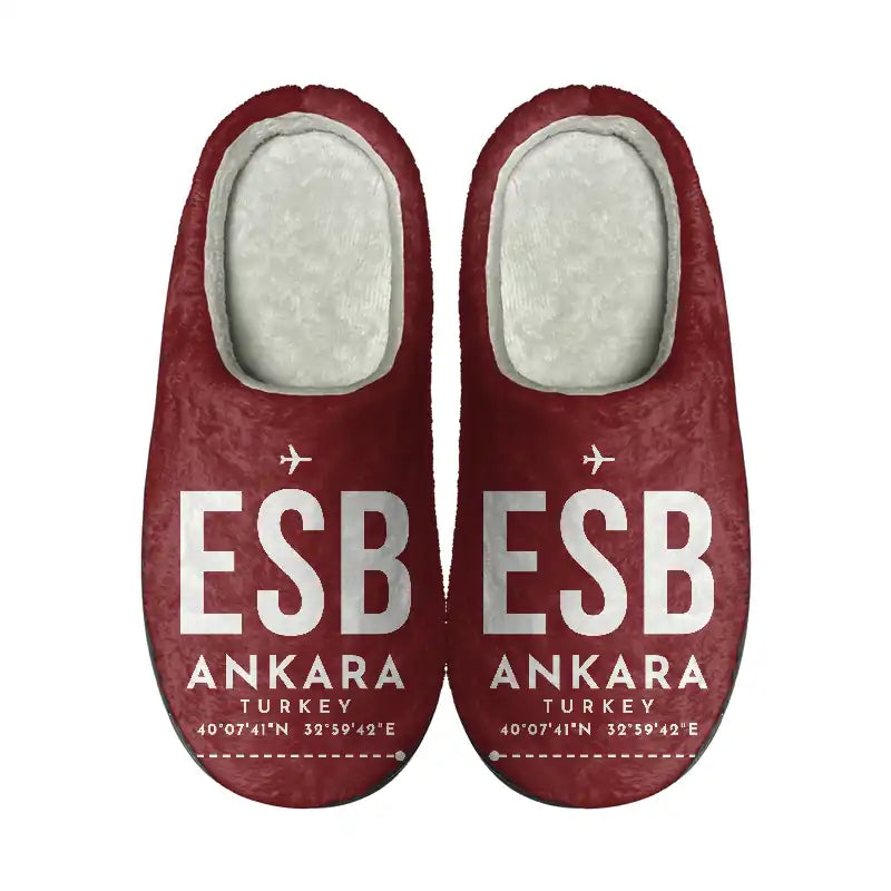 Ankara Esenboga Airport (ESB) Slippers & Flip Flops - Slippers - Cotton - Code - Same - Dark Red