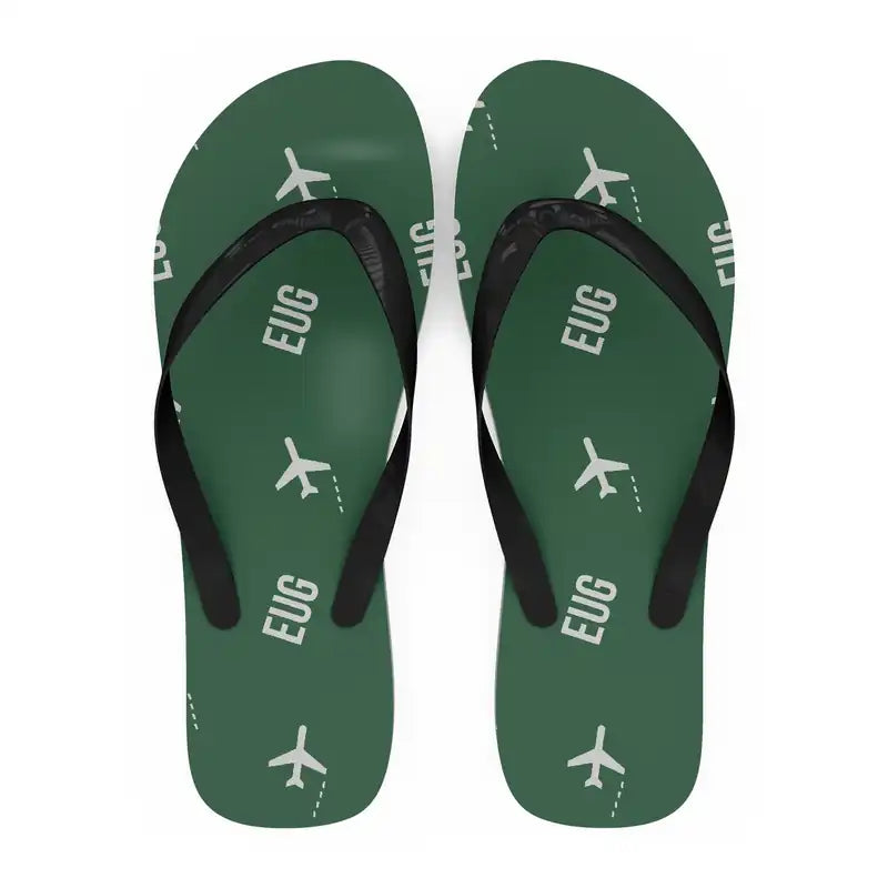 Eugene Airport Mahlon Sweet Field (EUG) Slippers & Flip Flops - Slippers - Flip Flops - Pattern - Green