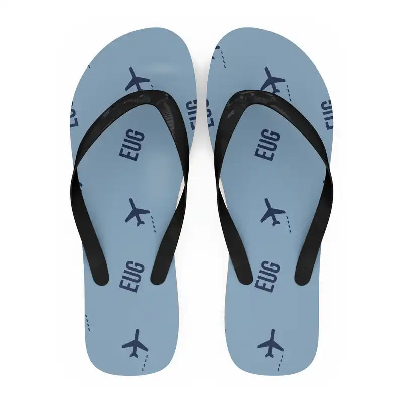 Eugene Airport Mahlon Sweet Field (EUG) Slippers & Flip Flops - Slippers - Flip Flops - Pattern - Light Blue