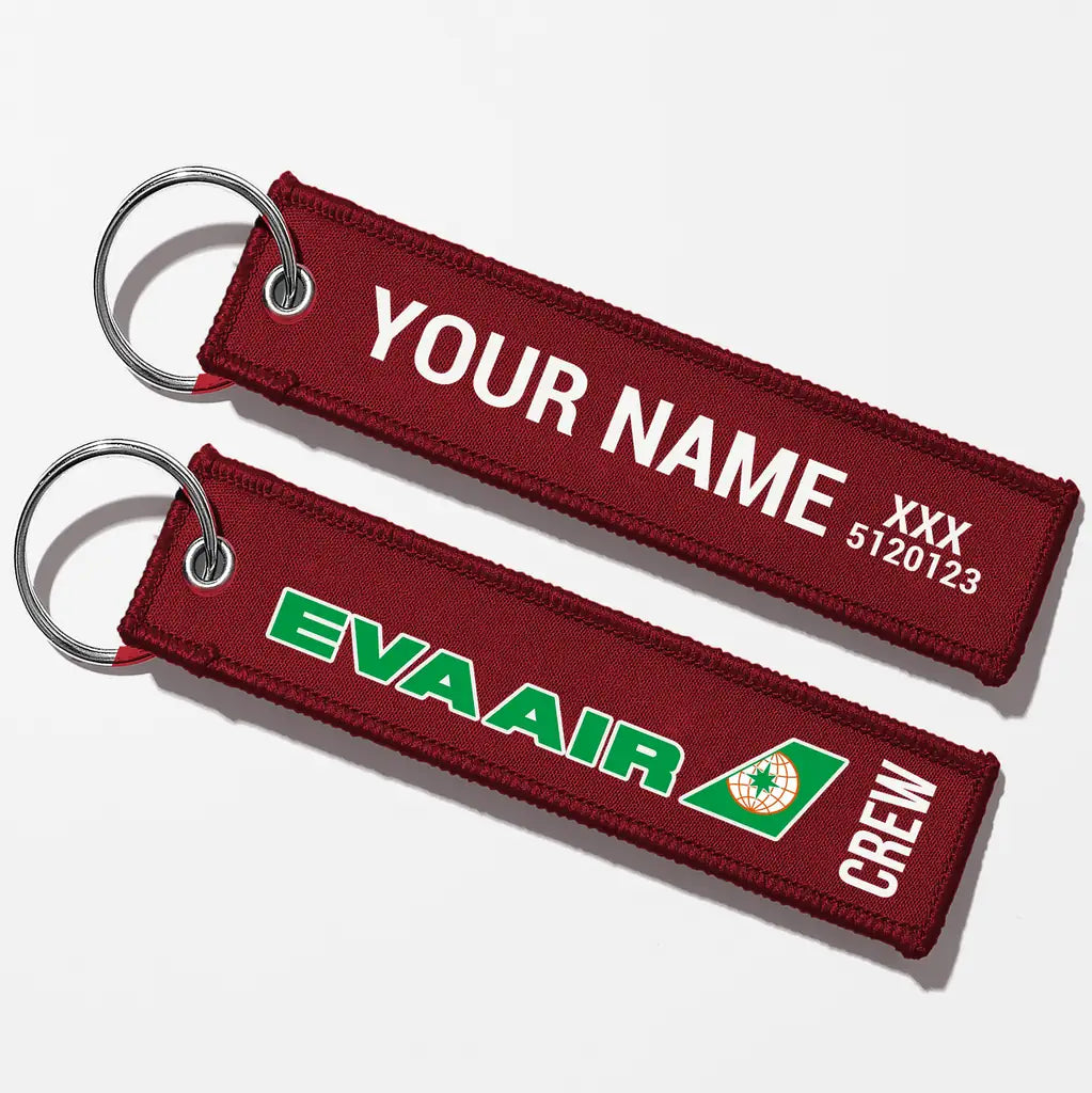 EVA Air Airlines Crew & Staff Tag Key Chains - Dark Red - Crew + Name