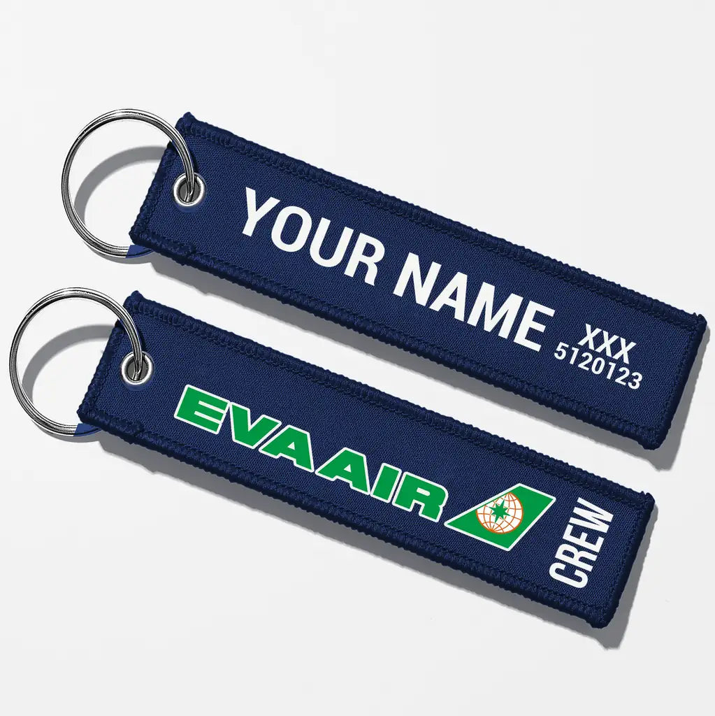 EVA Air Airlines Crew & Staff Tag Key Chains - Navy Blue - Crew + Name