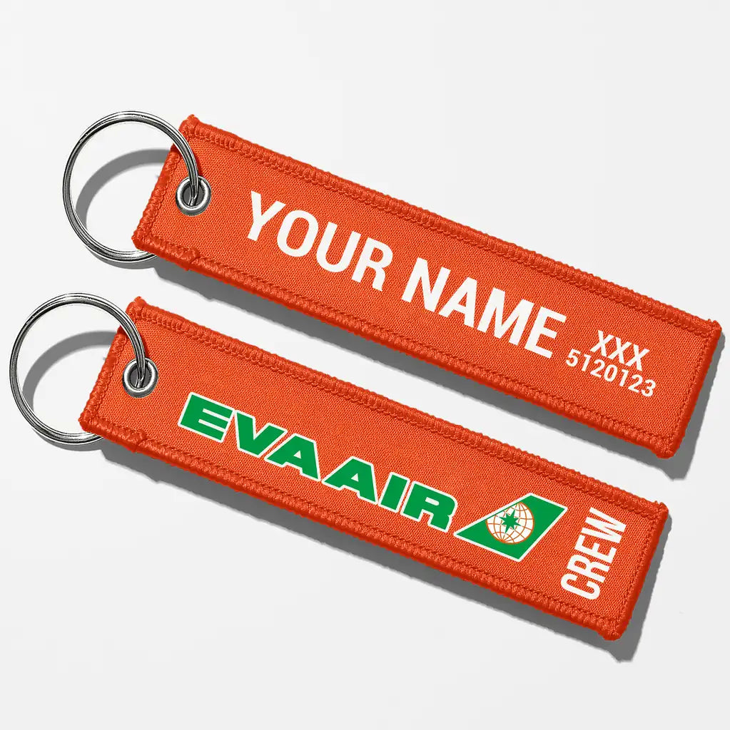 EVA Air Airlines Crew & Staff Tag Key Chains - Orange - Crew + Name