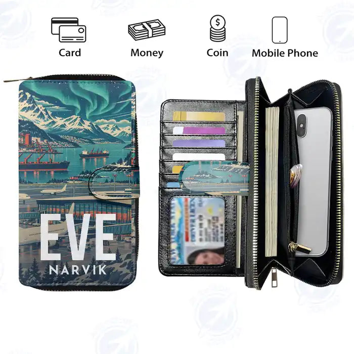 Harstad Narvik Evenes Airport (EVE) Leather Wallets - Zip Long Wallet - Scene