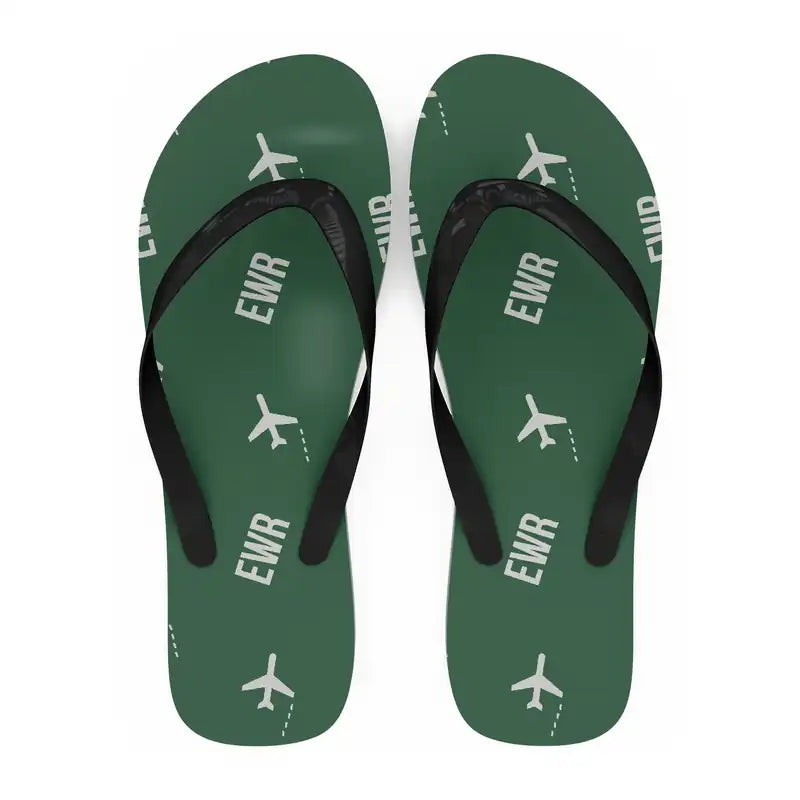 Newark Liberty International Airport (EWR) Slippers & Flip Flops - Slippers - Flip Flops - Pattern - Green