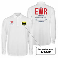 Thumbnail for Newark Liberty International Airport (EWR) Premium Polo T-Shirts - Tag Custom - Long Sleeve - White