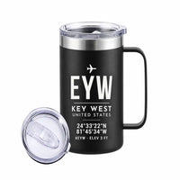 Thumbnail for Key West International Airport (EYW) Stainless Steel Mugs - ID Tag - Stainless Steel Mug - 24 oz / 700ML - Black