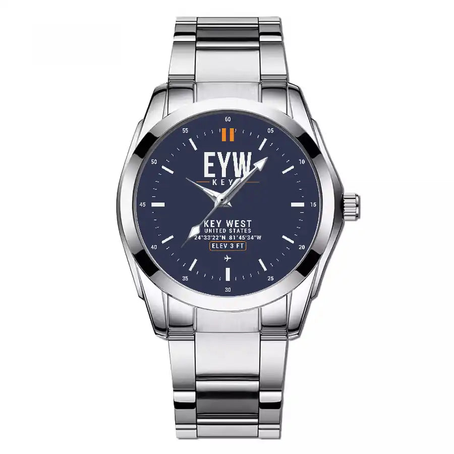 Key West International Airport (EYW) Aviator Watches - Classic - Navy Blue - Stainless Steel Band - For Men