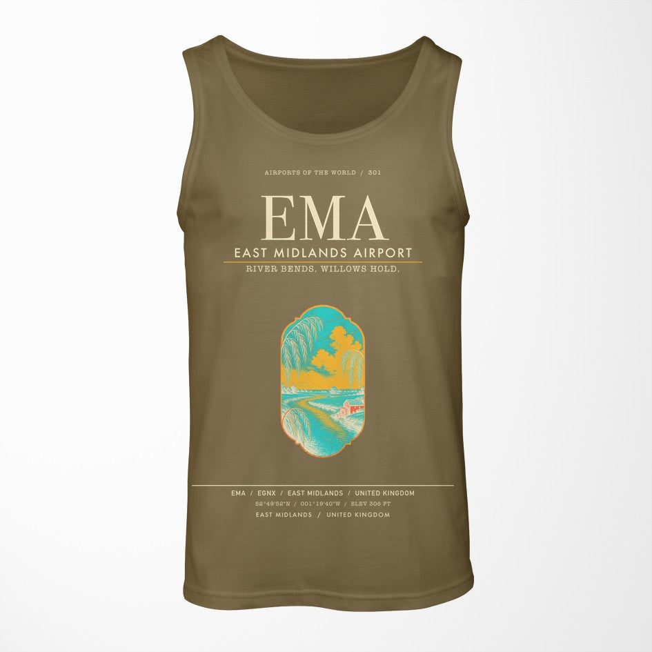 East Midlands Airport (EMA) design on green army tank top