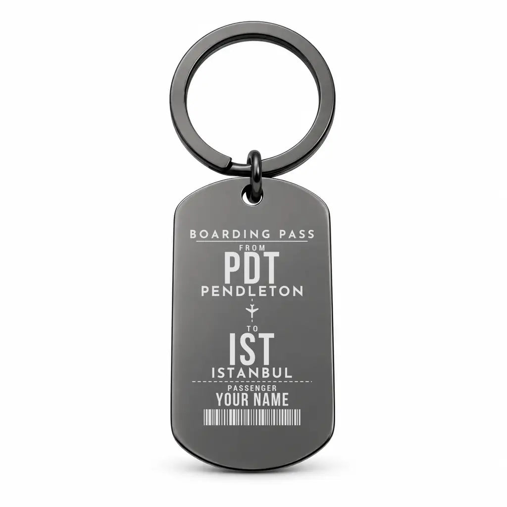 Eastern Oregon Regional Airport PDT — Pendleton - Key Chain - Customizable Boarding Pass - Black