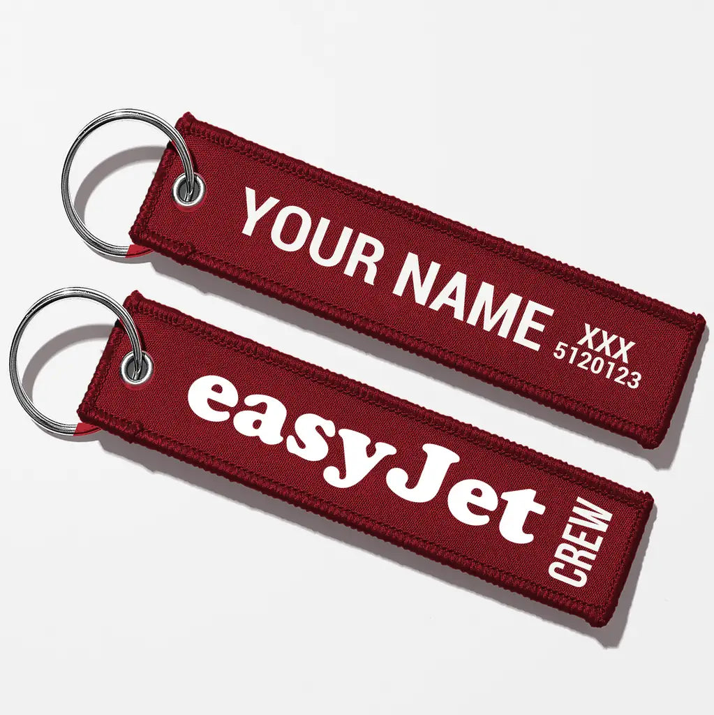 EasyJet Airlines Crew & Staff Tag Key Chains - Dark Red - Crew + Name
