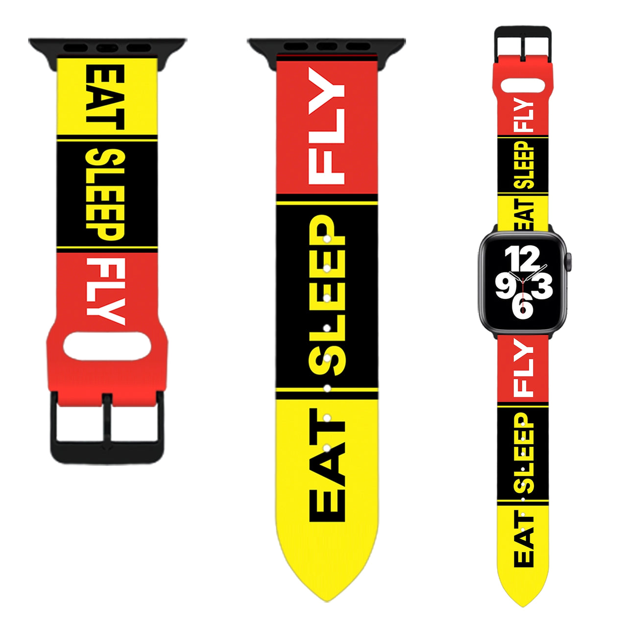 Eat Sleep Fly (Colourful) Designed Soft Silicone Apple Watch Bands