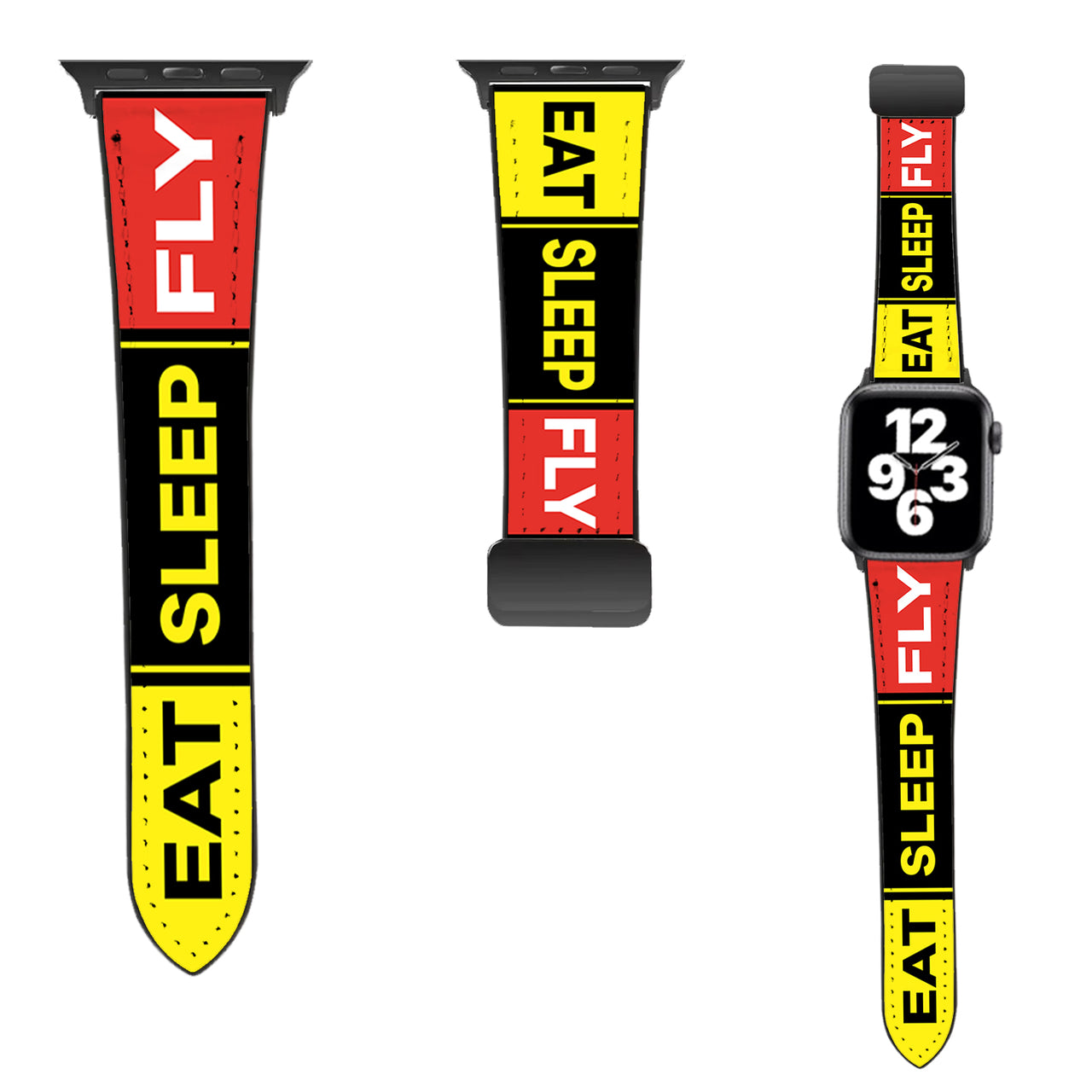 Eat Sleep Fly (Colourful) Designed Leather Apple Watch Straps