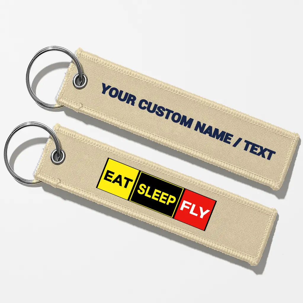 Eat Sleep Fly (Colourful) Aviator Key Chains - Beige - Personalized