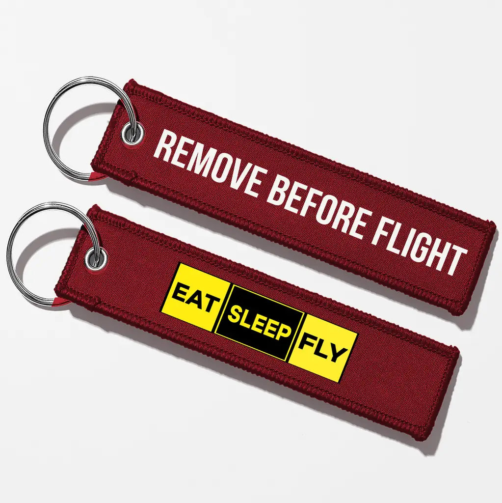 Eat Sleep Fly (Colourful) Aviator Key Chains - Dark Red - Remove Before Flight