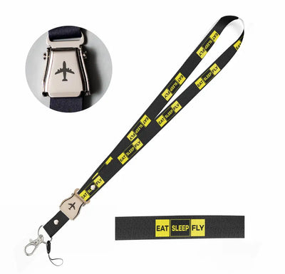 Eat Sleep Fly (Colourful) seat belt lanyard - black