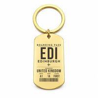 Thumbnail for Edinburgh Airport EDI - Firth Stone Heather Crest - Key Chain - Boarding Pass Style - Gold