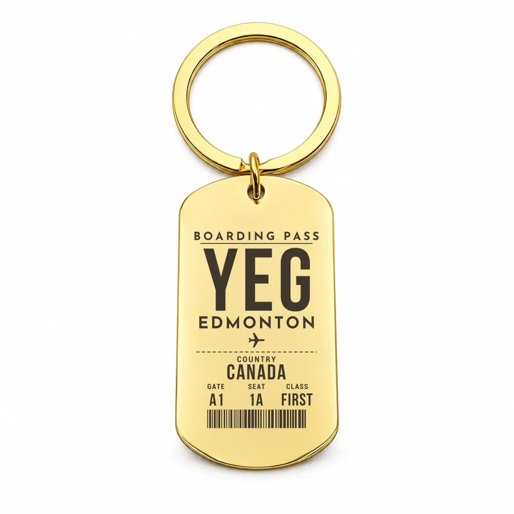Edmonton International Airport YEG - Key Chain - Boarding Pass Style - Gold