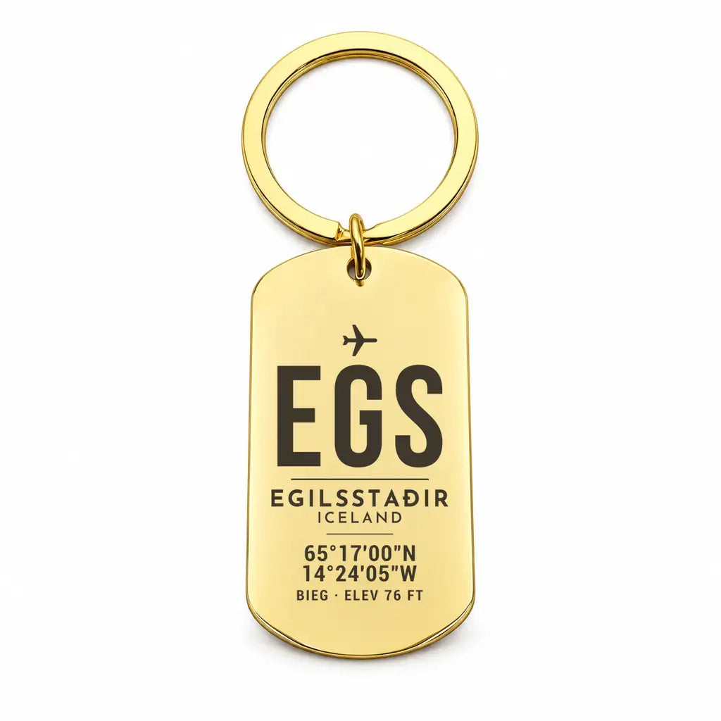 Egilsstaðir Airport EGS - Key Chain - Original Design - Gold